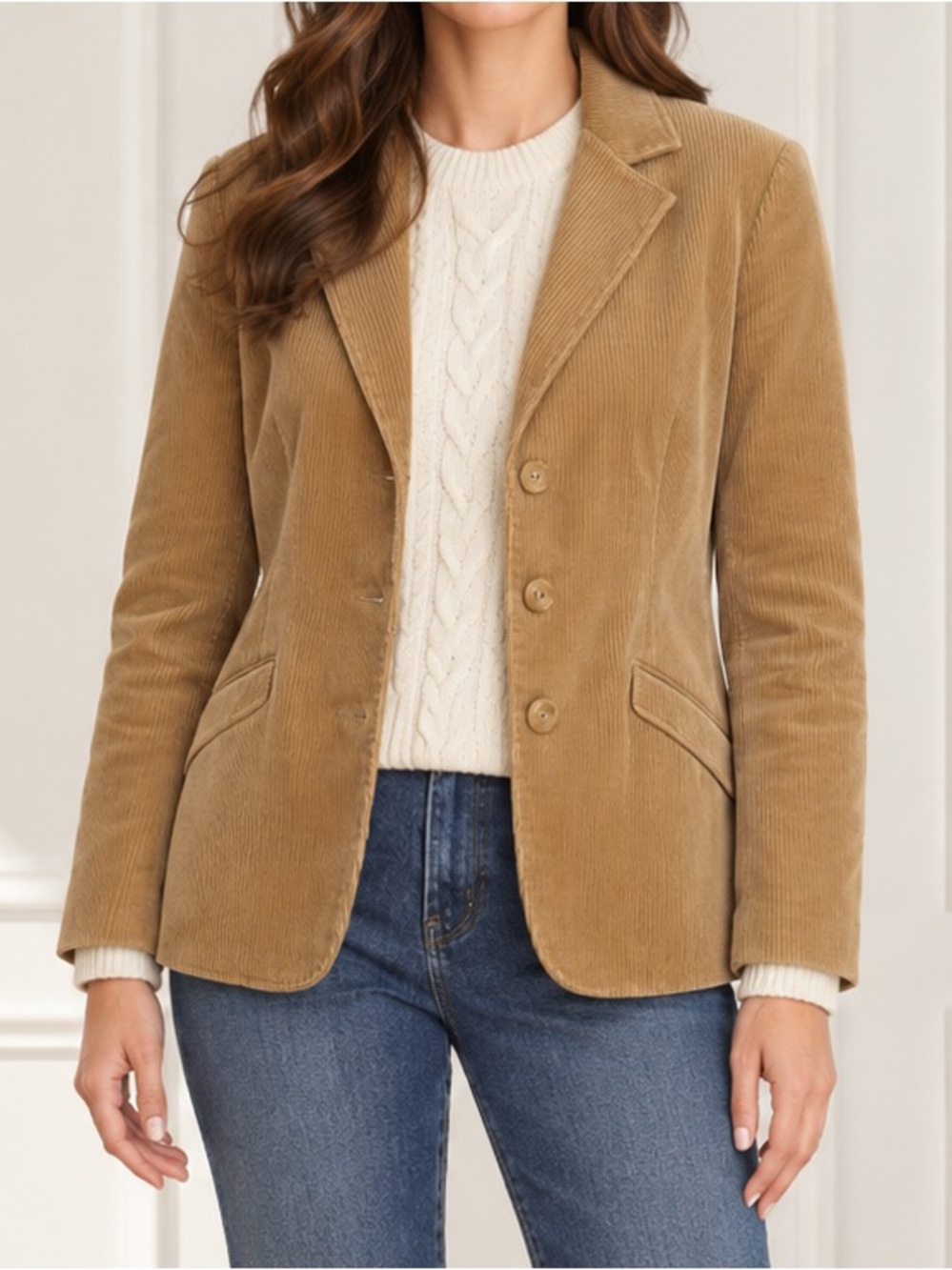 Vintage L.L.Bean Corduroy Blazer Jacket Women’s Sz 18 Camel Tan Preppy 80s